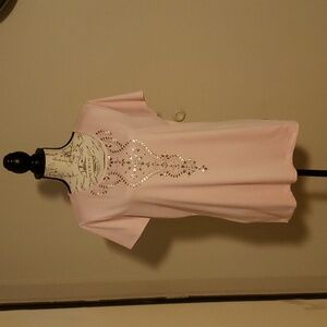 Ruby Road Lady's ScoopNeck Tunic Sleeved Blush Pink Irredescent Embellishments